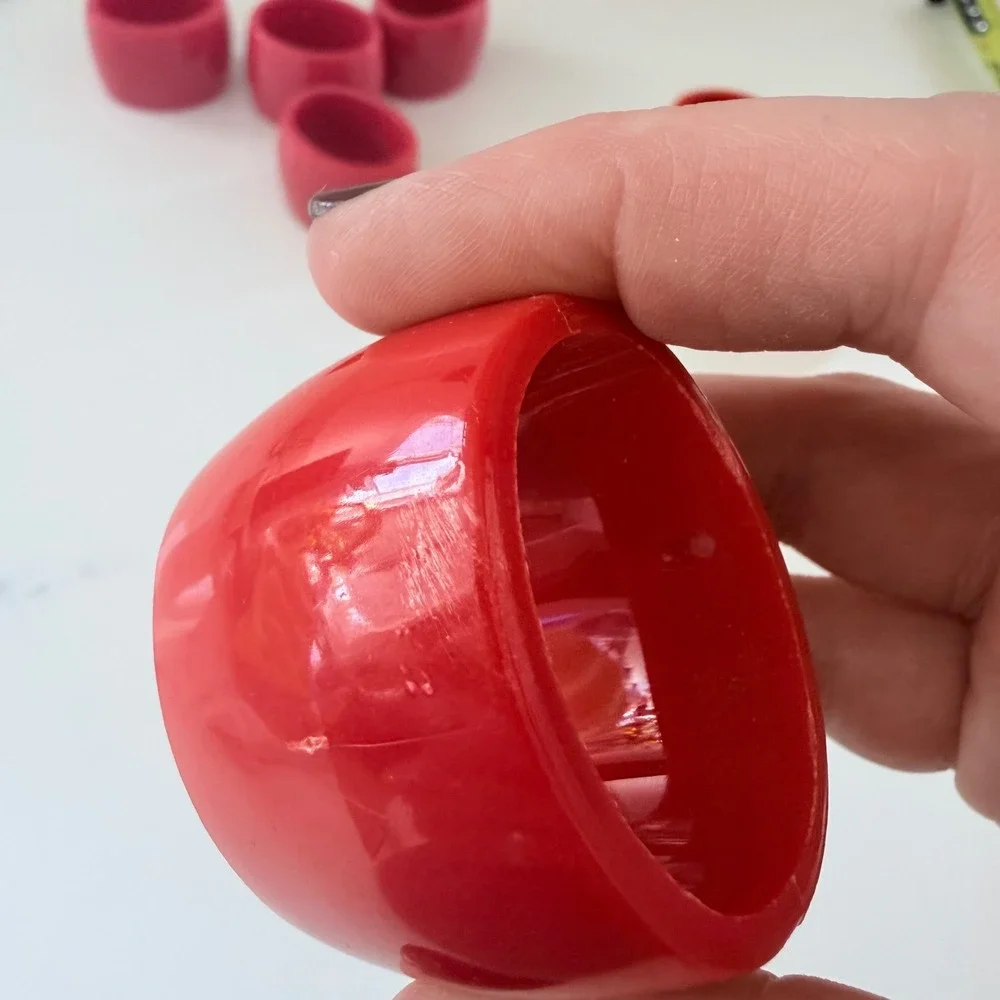 Vintage Red Acrylic Napkin Rings Set of 7 Chunky Plastic Barrel Table Decor